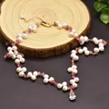 Elegant handmade necklace with freshwater pearls, pink tourmaline, and a teardrop pendant. - Freshwater Pearl Tourmaline Necklace