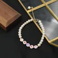 Elegant natural freshwater pearl bracelet with colorful LUCKY letter beads for women - Acrylic LUCKY Letter Pearl Bracelet / LUCKY Letters Style / White