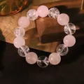 Elegantes Armband aus natürlichem Rosenquarz und klarem Kristall für einen edlen Look - Perlen-Stil / Rosa