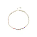 Elegant natural freshwater pearl necklace with colorful rainbow beads on white background. - Colorful Polymer Clay Necklace with Center Pearl