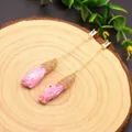 Elegant retro pink crystal drop earrings with 925 silver needles and gold finish detail - Pink