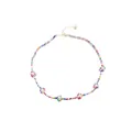Handmade freshwater pearl necklace with colorful rainbow seed beads in choker style - Colorful Lampwork Sunflower and White Pearl Necklace Set