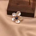 Elegant natural freshwater pearl flower brooch with blue lapis lazuli center for women - Lapis Lazuli Flower Style (GO0332C)