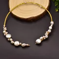 Handmade 18k gold plated choker necklace with baroque freshwater pearls - Double Side Pearl Style