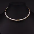 Collier ras de cou en perles d'eau douce naturelles avec anneau doré style vintage - Style Perle Réglable
