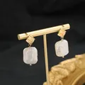 Elegant square natural baroque pearl earrings with golden textured studs for women jewelry. - White Square Pleated Studs