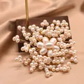 Luxurious handmade natural freshwater pearl flower brooch jewelry in gold finish - Large Snowflake Flower Style (GO0332C)