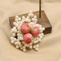 Elegant handmade floral brooch with natural freshwater pearls and pink rose blossoms - Pink Drip Glue Rose Style (GO0332C)