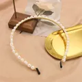 Elegant natural pearl headband with 18k gold plated finish for women's hair styling - White Pearl Headband