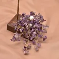 Handmade amethyst flower brooch with natural freshwater pearl center and gold wire - Amethyst Branch Leaf Style (GO0332C)