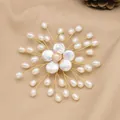 Elegant handmade natural freshwater pearl flower brooch with delicate gold wire wrap - Five-Petal Flower Style (GO0332C)