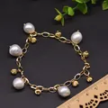 Elegant handmade natural white baroque pearl bracelet with gold-plated chain jewelry gift - White Baroque Pearl Bracelet