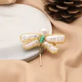 Elegant natural freshwater pearl dragonfly brooch accessory with gold-tone chain details - White Baroque Pearl Dragonfly Style (GO0332C)