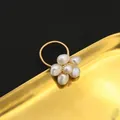 Handmade baroque pearl flower ring featuring a gold wire wrapped adjustable band for women - Flower Wire Wrap (GR0319) / Adjustable Open