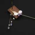 Handmade butterfly hair stick with purple beads and pearl tassels for Hanfu accessories - Butterfly Set Hair Stick