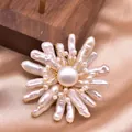 Elegant handmade natural freshwater pearl flower brooch for women with gold wire detail - Baroque Pearl Flower Style (GO0332C)