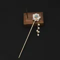 Elegant handmade Chinese style pearl flower hairpin with long tassel for Hanfu accessories - Aquamarine Tassel Double Layer Flower Hairpin