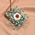 Handmade vintage turquoise and white shell flower brooch pin on gold wire for women - Green Turquoise Snowflake Style (GO0332C)