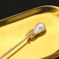 Elegant Baroque pearl hair stick with golden floral design for Hanfu styling. - Premium Big Baroque Style