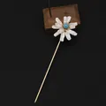Antique style baroque pearl hair stick with white flower and blue bead centerpiece - Purple Core Baroque Style