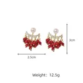 Vintage gold-plated earrings with white pearl stud and red sea bamboo bead clusters - 2-Way Red Sea Bamboo Coral H-Earrings