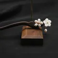 Elegant sandalwood hair stick with natural pearl and shell flower for Hanfu style - Sandalwood Flower Pendant