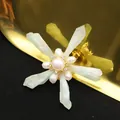Luxurious handmade brooch with natural freshwater pearls and green crystal points - Green Pentagonal Crystal Brooch