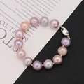 Elegant natural Edison pearl bracelet featuring pink and lavender pearls for women - Edison Pearl Set Bracelet / 18cm (10-12mm Beads) / Pink Purple