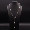 Collana lunga vintage fatta a mano in perle d'acqua dolce con catena dorata - Collana a Catena Maglione Avvolta in Filo