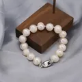 Elegant high-quality natural Edison pearl bracelet featuring a 925 sterling silver clasp - Freshwater Pearl Set Bracelet / 18cm (9-10mm Beads) / White