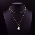 Collana lunga fatta a mano con perle d'agata verde e grande ciondolo perla barocca - Collana con Perle Barocche in Agata Verde