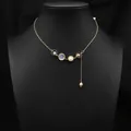 Minimalist gold chain necklace with natural pearls and moonstone elements - Asymmetric Set Pendant Necklace (ALGN0276)