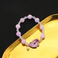 Handmade natural pearl and purple bead bracelet with a raw purple druzy stone charm - Irregular Blue Druzy Elastic Bracelet / Blue