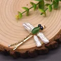 Vintage dragonfly hair clip crafted with natural baroque pearls and green jade-like stone - Dragonfly Hair Clip