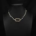 Handmade gold-plated necklace with natural pearls and a unique rectangular pendant design - Square Pearl Pendant Necklace (ALGN0276)