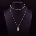 Collana lunga vintage con perla barocca d'acqua dolce naturale e perline rosa - Collana con Perle Barocche in Agata Viola