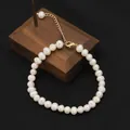 High quality retro natural pearl bracelet featuring a gold-toned clasp for women - Punch Minimalist Bracelet / Gold Lobster Clasp / White