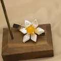 Handmade vintage flower hair clip featuring natural baroque pearls and amber bead center - Hexagonal Hair Clip