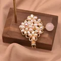 Handmade vintage floral hair clip decorated with natural pearls and a pink quartz bead - Rose Quartz Pearl Hair Clip