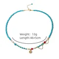 Ethnic style natural freshwater pearl turquoise necklace with gold Fu charm - Turquoise Pearl Fu Plaque Necklace / Single Piece