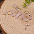 Baroque style earrings with pink stones and freshwater pearls in golden finish - Rose Quartz