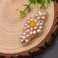 Vintage handmade pink freshwater pearl flower hair clip with golden filigree base. - Topaz Flower Pearl Hair Clip
