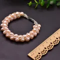 Elegant pink natural freshwater pearl beaded bracelet variant with secure silver metal clasp - 19CM Pink Pearl Bracelet / 19cm (Woven Style) / Pink