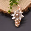 Handmade floral hair clip featuring pink natural pearls with a vintage and elegant aesthetic - Octagonal Baroque Pearl Hair Clip