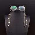 Elegant natural Baroque pearl eyeglass chain lanyard with gold-tone metal links - Small Pearl Eyeglass Chain