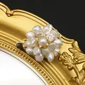 Exquisite handmade natural pearl flower hair clip with vintage gold metallic finish for women - Double Layer Flower Hair Clip