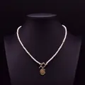 Elegant natural freshwater pearl necklace featuring a vintage gold coin pendant and OT toggle clasp - Pearl Chain Cross Pendant Necklace