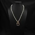 Elegant natural pearl necklace featuring a vintage rectangular pendant for women - Light Luxury Glossy Stone Pendant Necklace