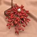 Vintage handmade red sea bamboo branch brooch featuring a natural pearl accent for weddings - Freeform Branch Brooch