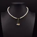 Elegant natural pearl necklace featuring a delicate butterfly pendant and golden chain. - Movable Butterfly Pearl Pendant Necklace